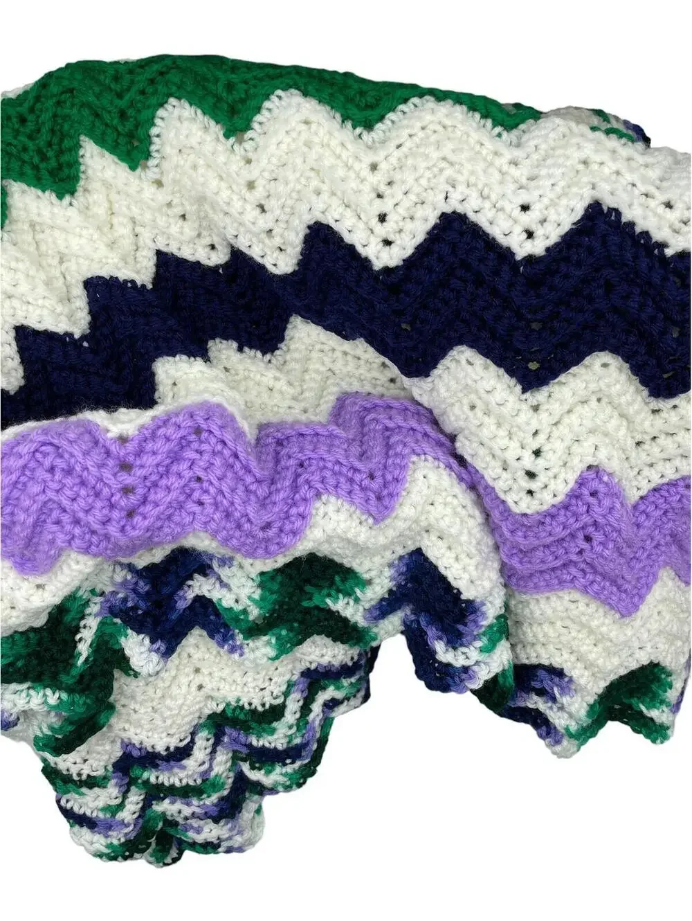 Vintage Handmade Crochet Chevron Afghan: Wool Lap Blanket, Cottagecore Decor